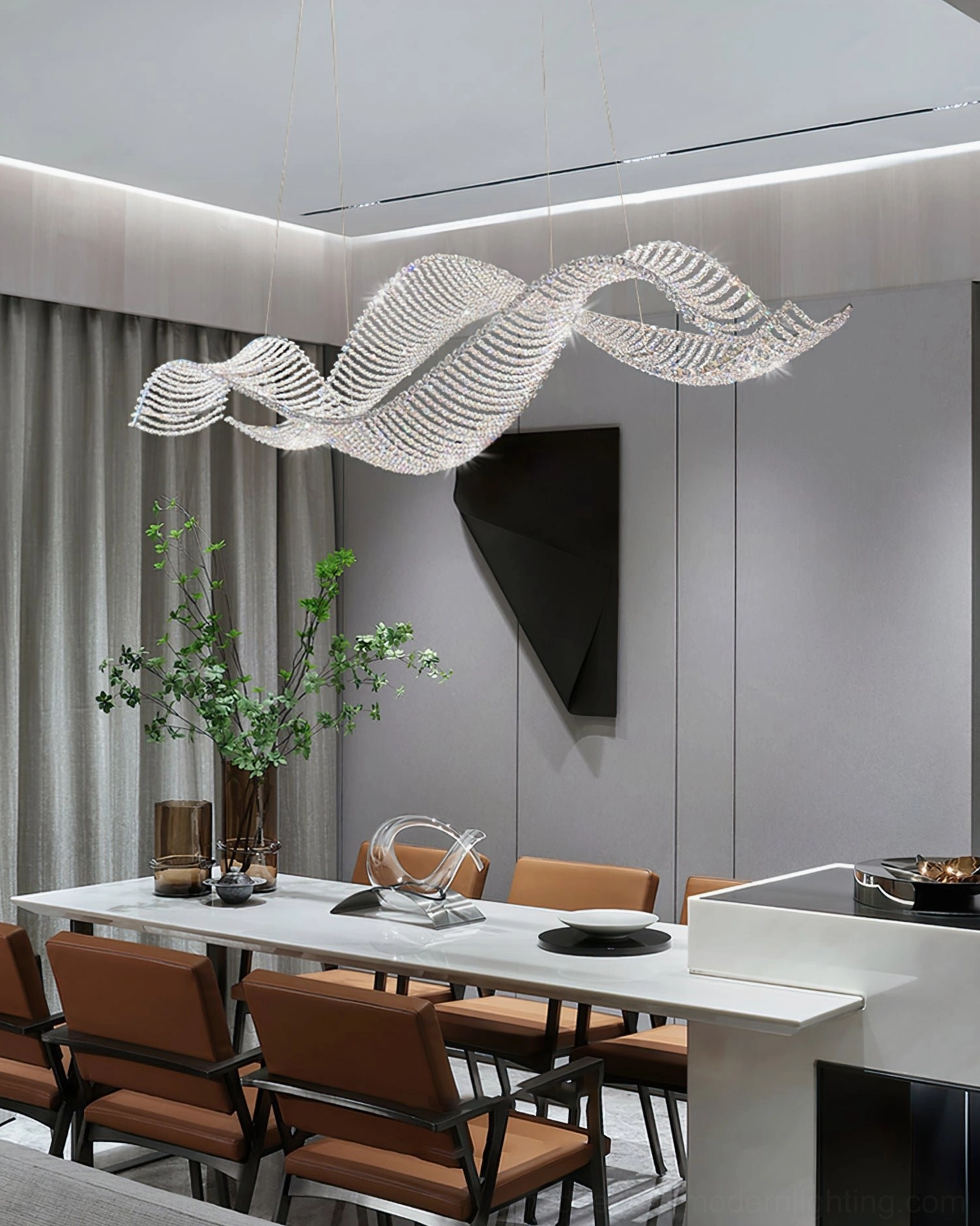 Dumini wave crystal chandelier alternate angle modern luxury LED pendant design