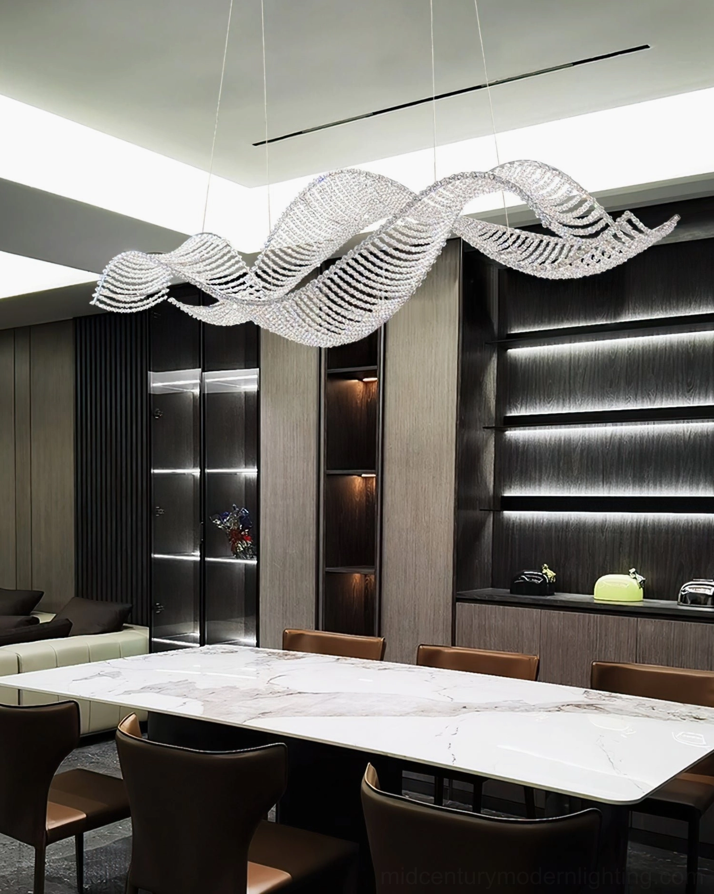 Dumini wave chandelier geometric crystal arrangement with modern LED technology