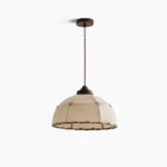 Duomo woven fabric pendant light with braided rope trim detail, front view against white background
