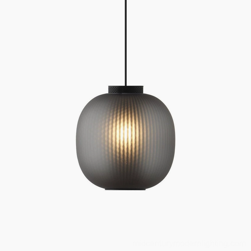 Smoke grey dynamic pendant light fixture, product lifestyle image