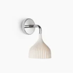 E ribbed glass wall lamp with chrome bracket, side frontal view on white background