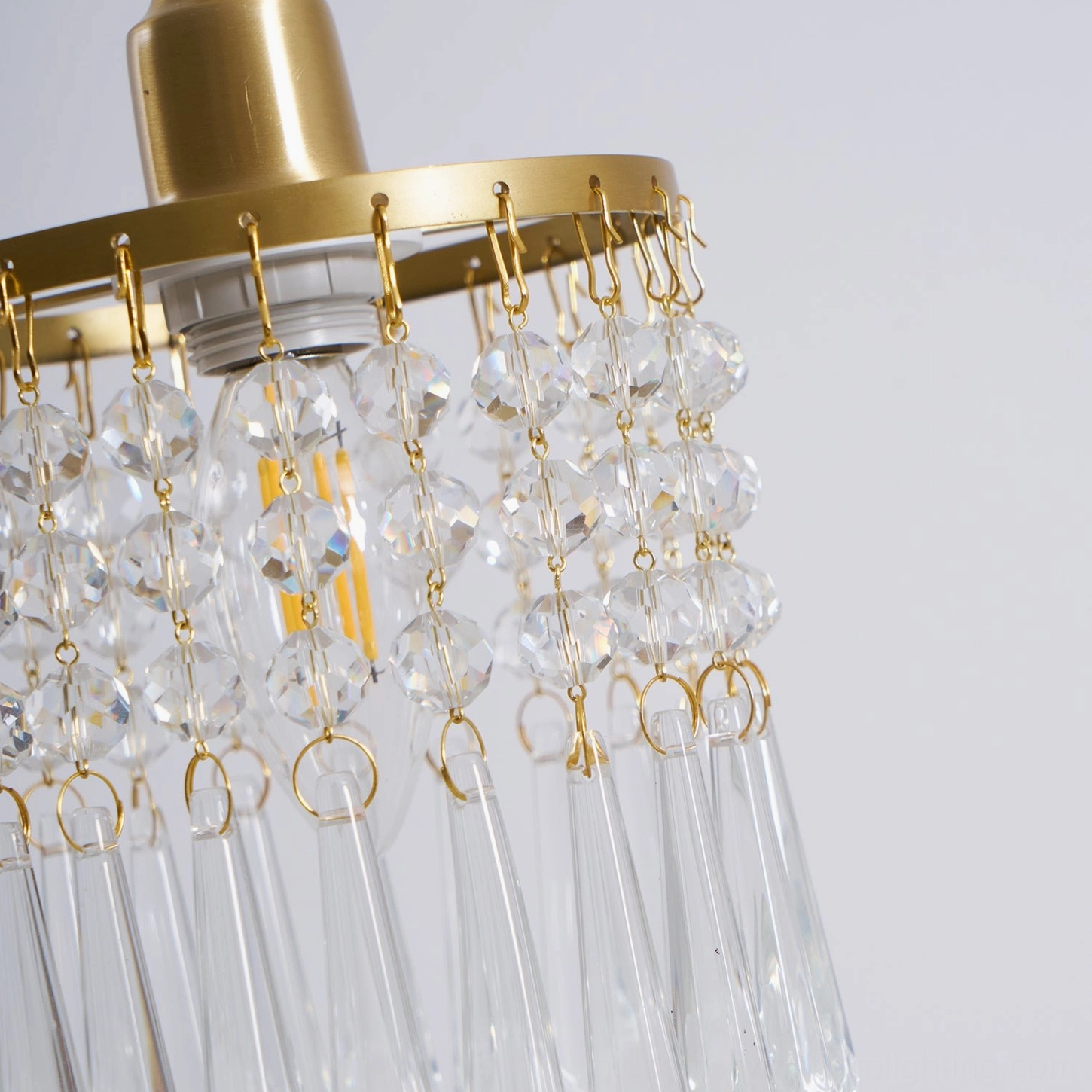 E14 socket crystal pendant lamp, LED and Edison bulb compatible lighting