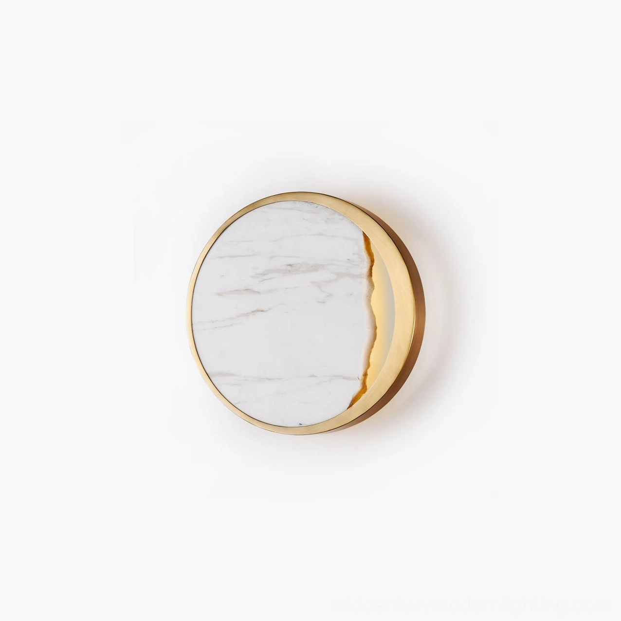 Eclipse marble wall lamp hand-carved stone artisan craftsmanship and metal molding process