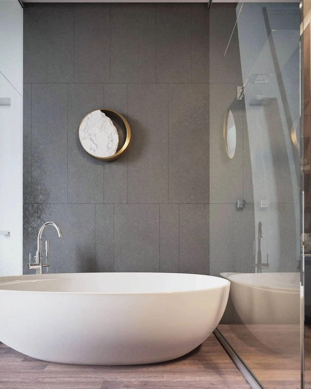Eclipse marble wall lamp professional setup in interior designer's modern showroom display