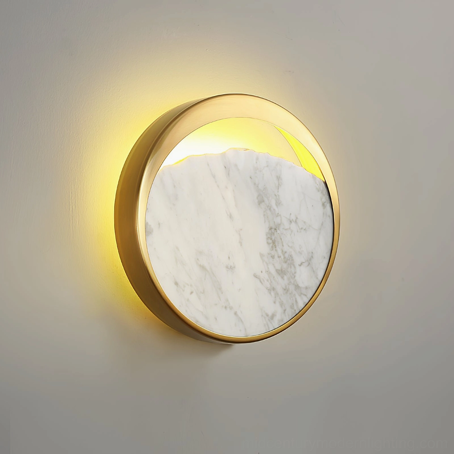 Eclipse marble wall lamp warm white LED bulb glow demonstrating ambient lighting effect
