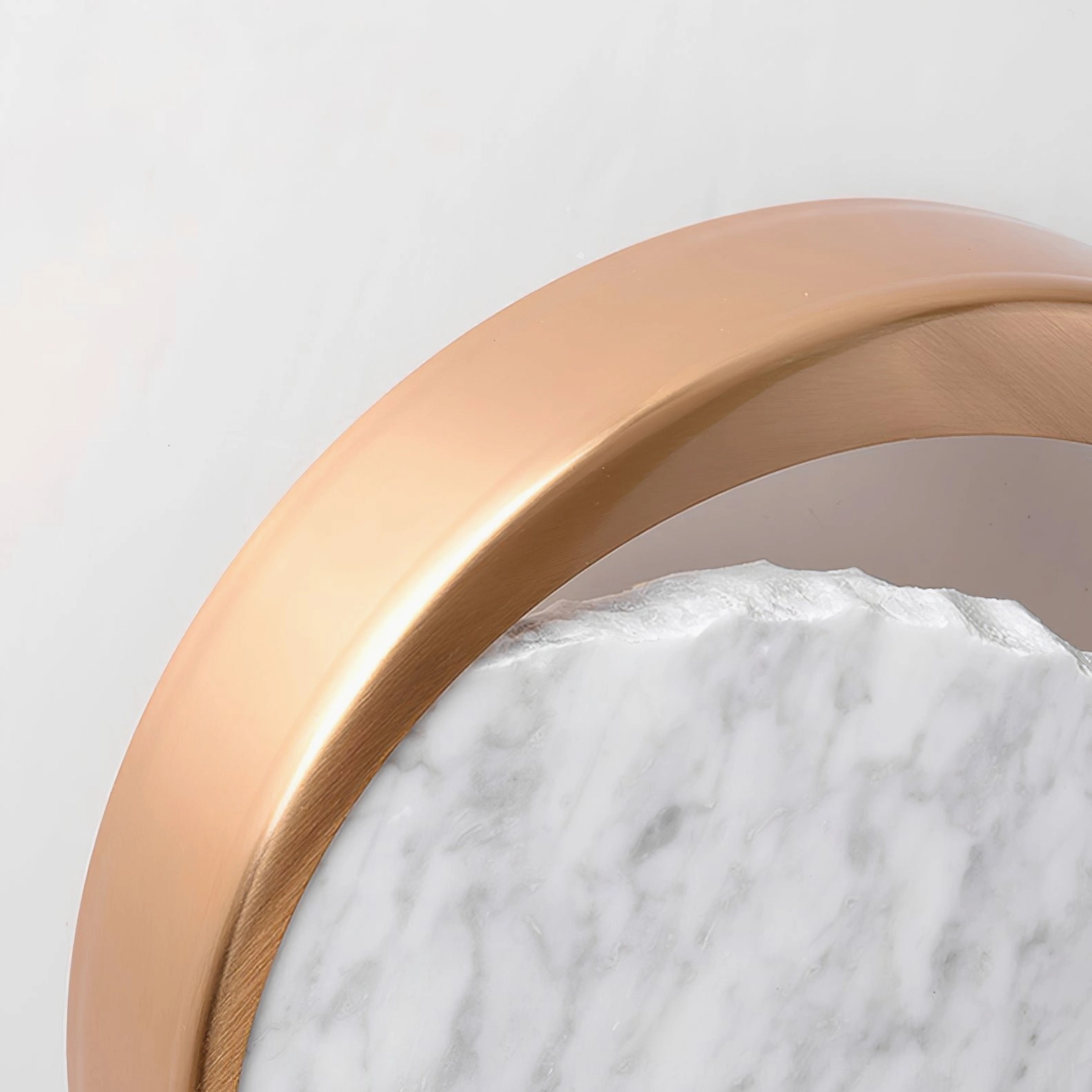 Eclipse round marble wall lamp product photography showing all sides and construction details