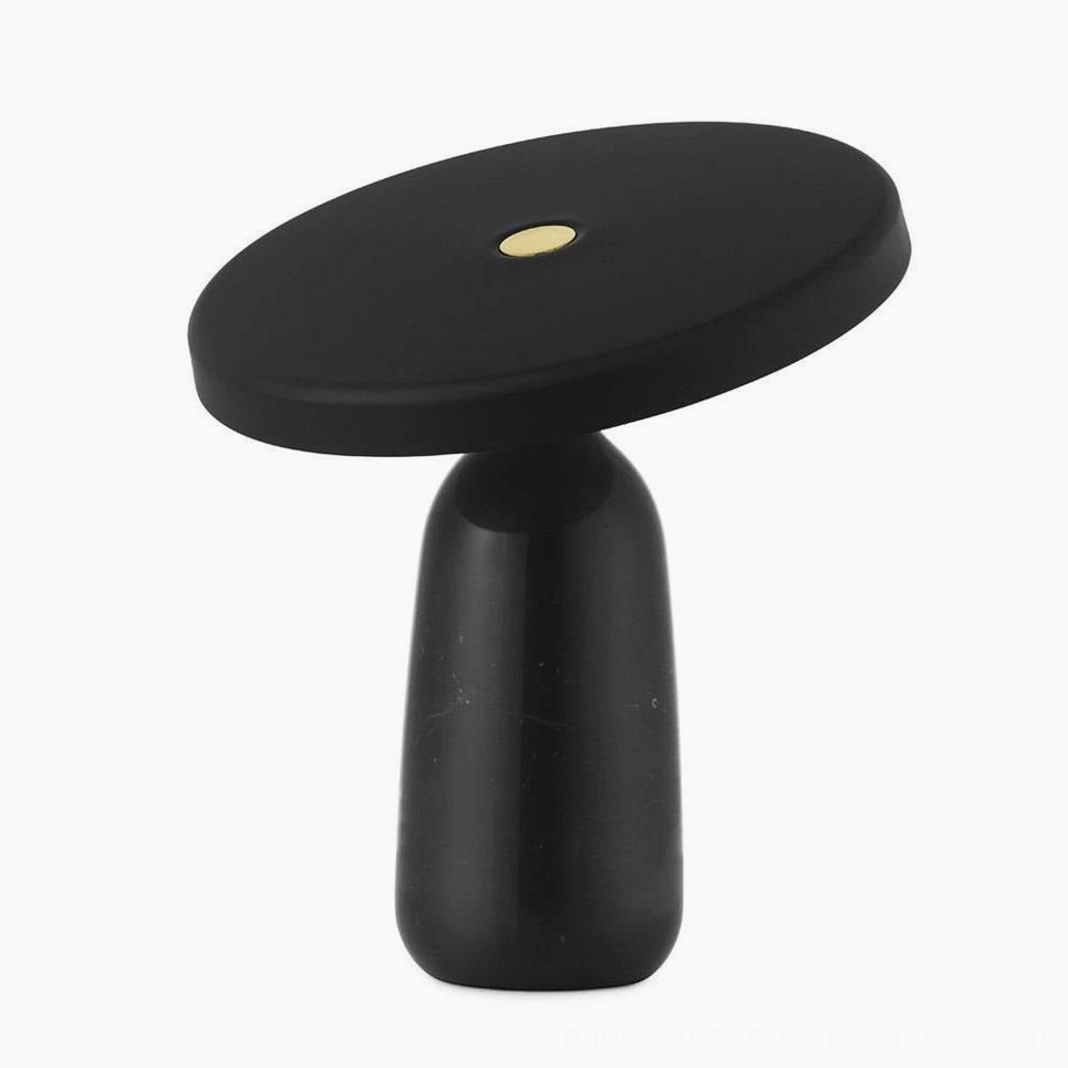 Eddy table lamp metal shade rotation mechanism and marble base construction