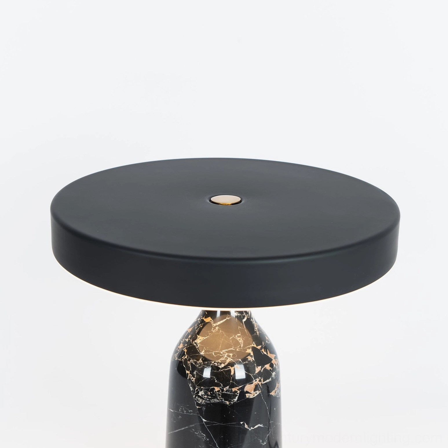 Modern Eddy disc table lamp with hand-turned marble base artisanal detail