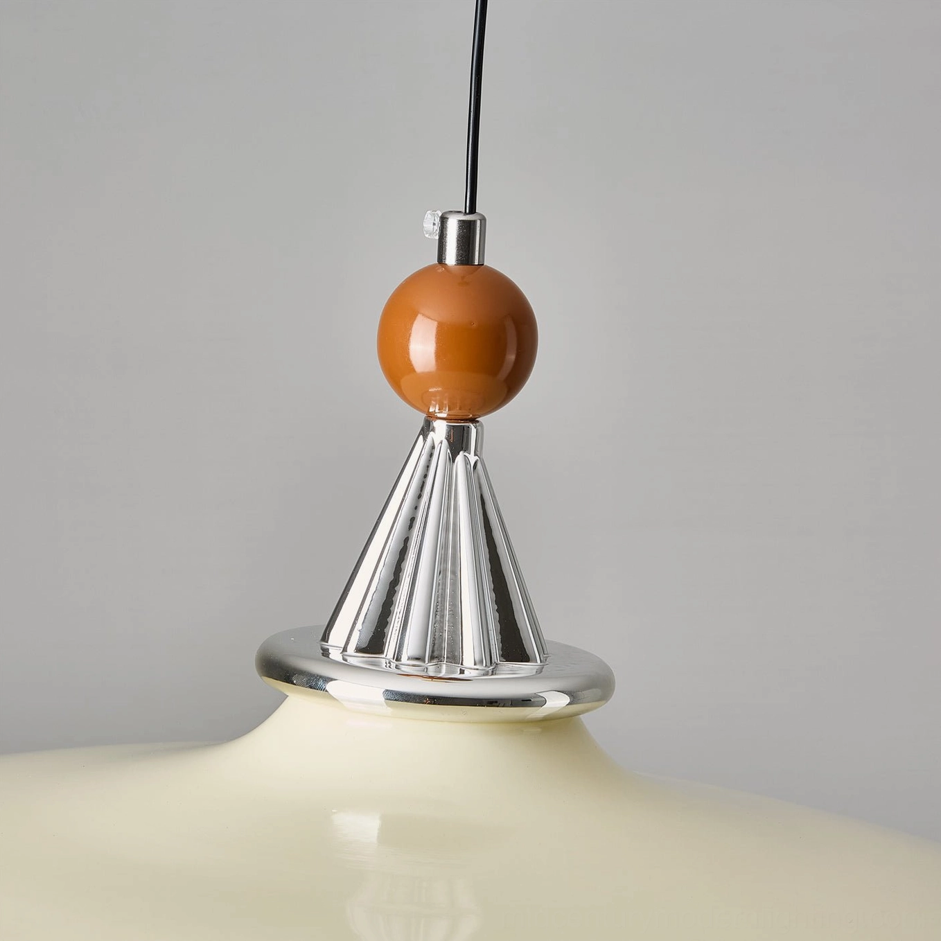 Black pendant light mid-century modern design studio shot flat lay