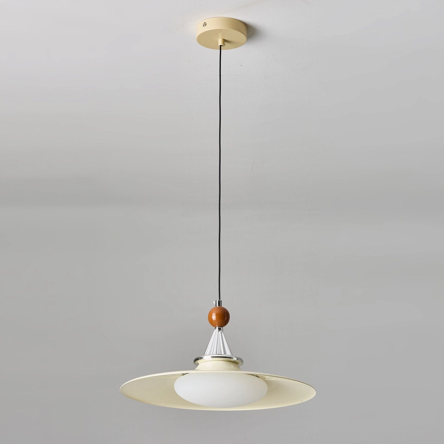 Soft cream pendant light with diffused warm lighting in residential setting