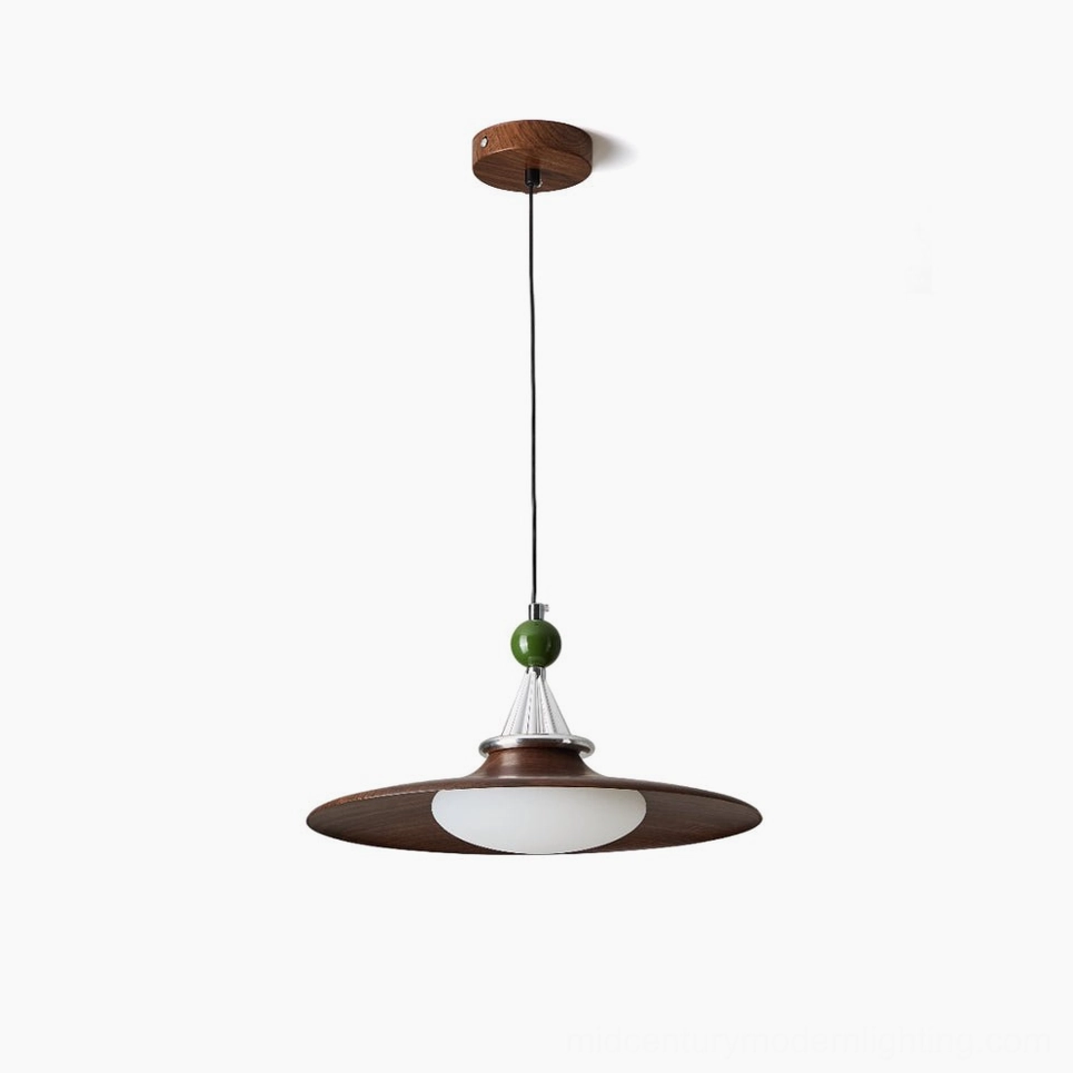 Eden mid-century modern pendant light walnut finish with wooden bead accent studio shot