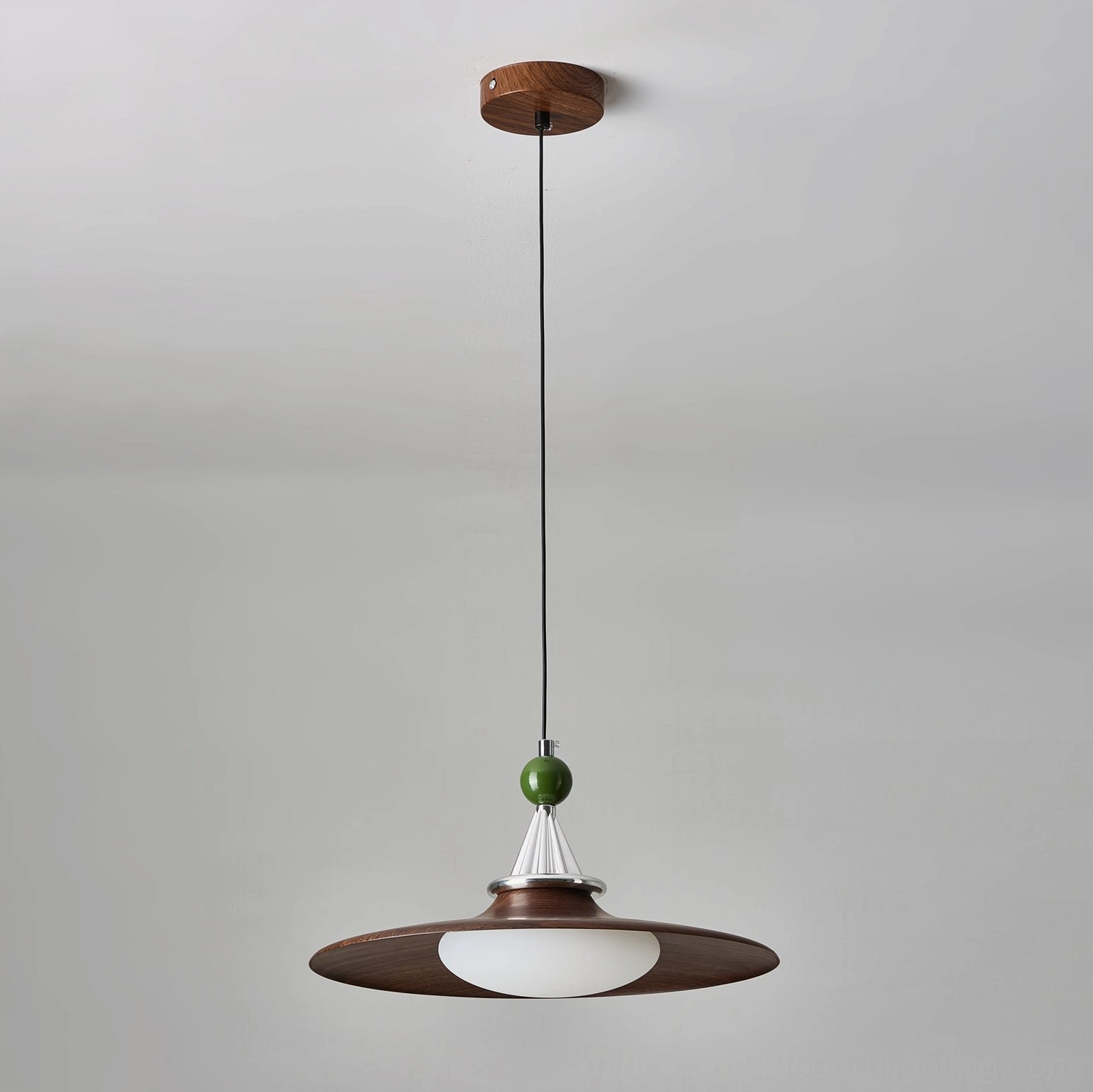 Eden pendant light walnut finish showing realistic wood grain and decorative bead
