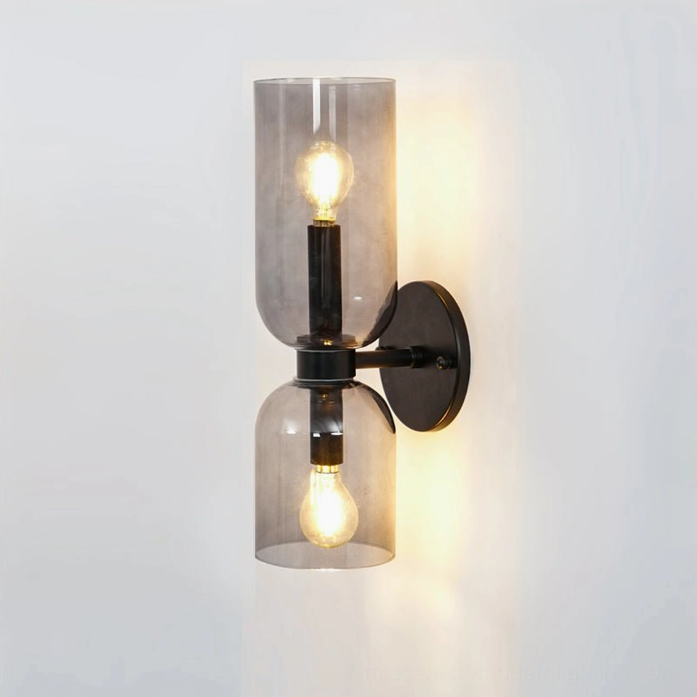 Edie blown glass wall sconce featuring smoked grey shade and matte black frame contemporary