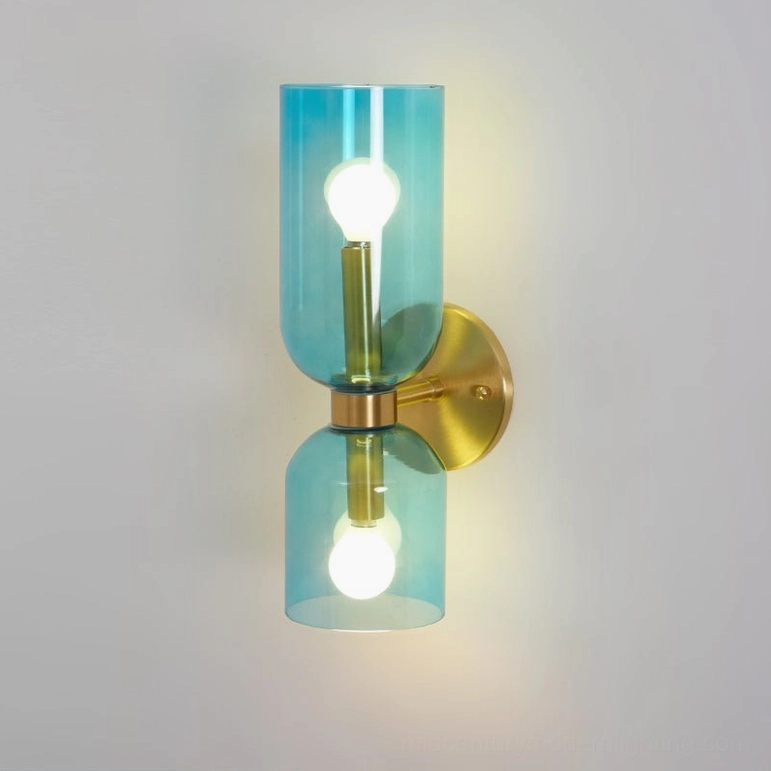 Edie wall sconce with cobalt blue glass shade and brass gold frame modern luxury design