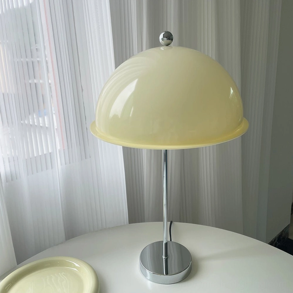 Edinburgh table lamp in minimalist Scandinavian interior with clear acrylic shade detail