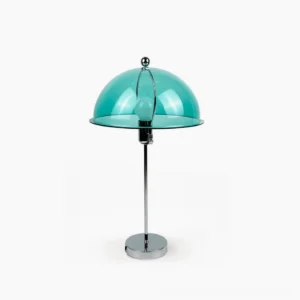 Edinburgh mid-century modern table lamp with clear acrylic dome and polished silver metal frame in flat product photography