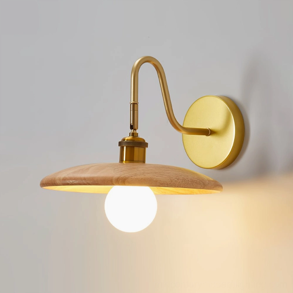 Edmund wall sconce brass mounting mechanism and wood body assembly detail