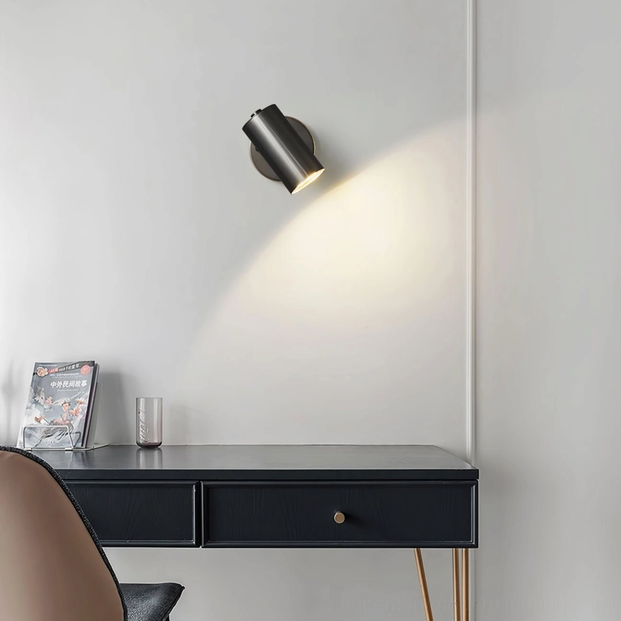 Eduard matte black sconce as task lighting above home office desk workspace