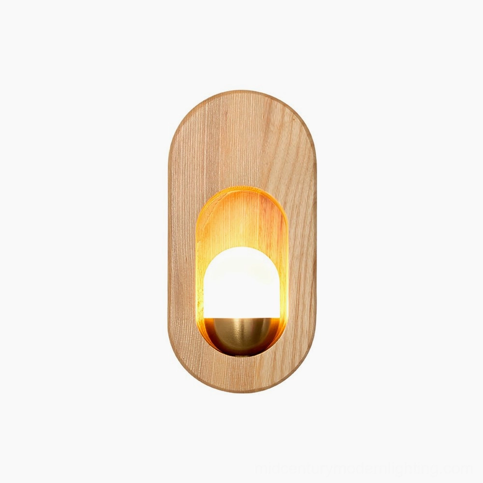 Egg wooden wall sconce in natural wood finish, front-facing product shot for variant sizing
