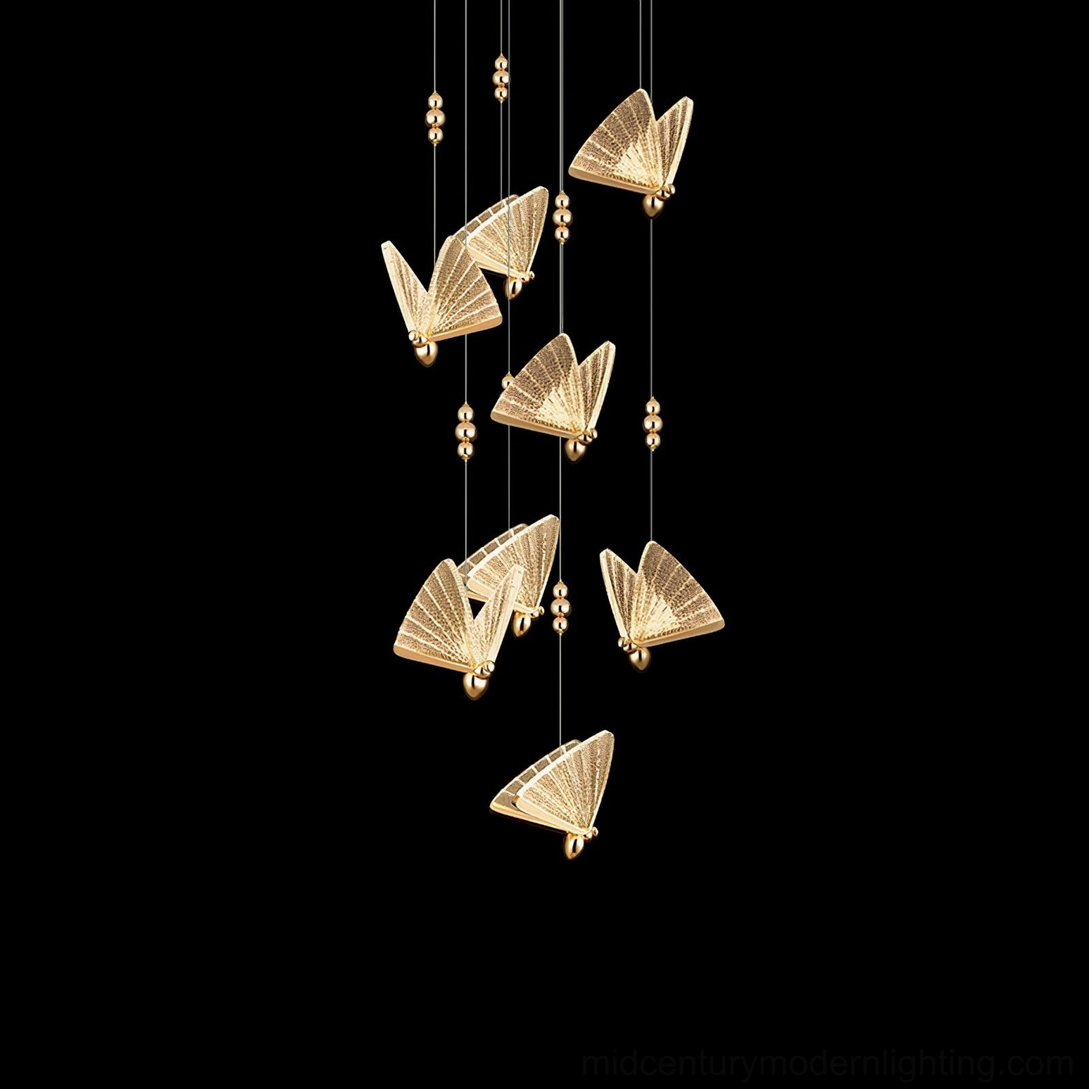 Butterfly pendant light eight-head brass finish