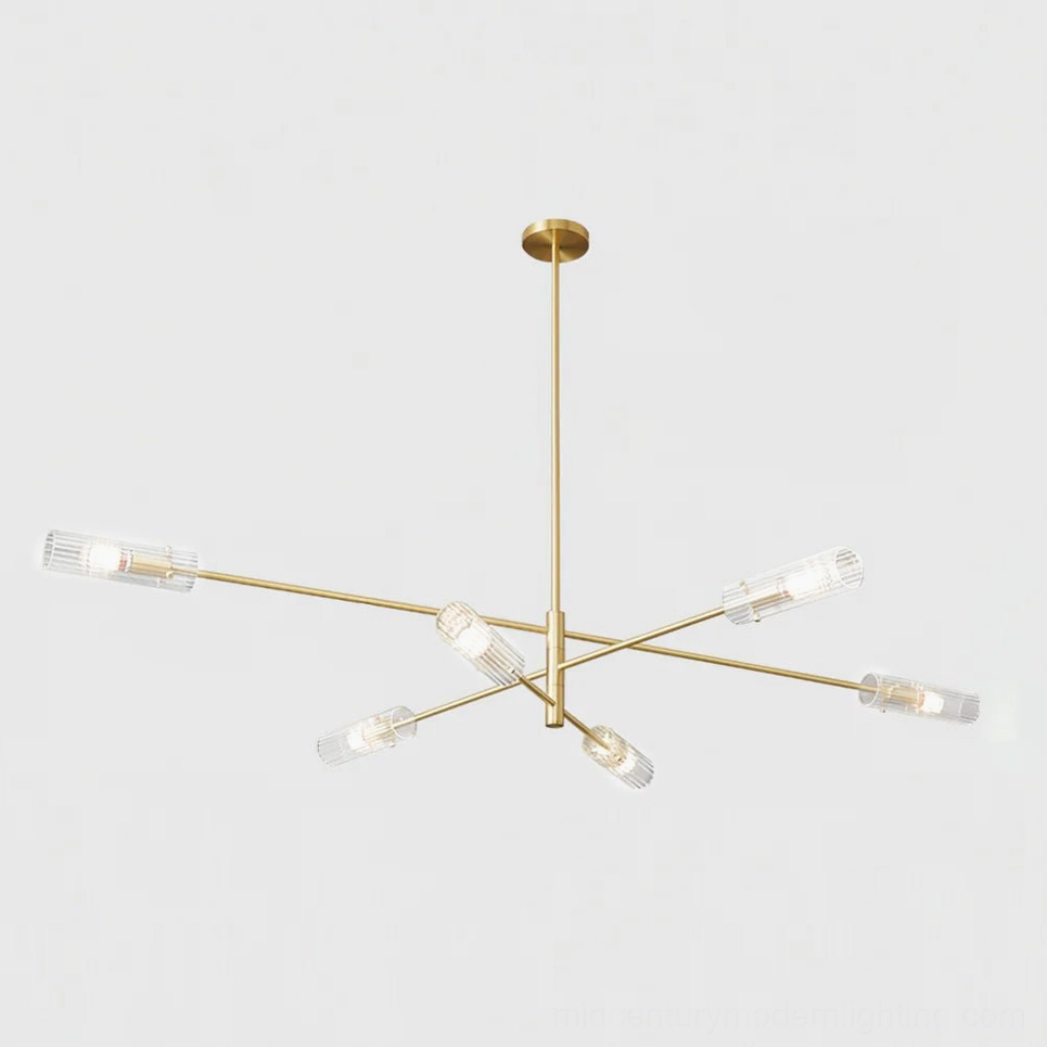 Eight head Jordy sputnik chandelier brass clear finish large space living room