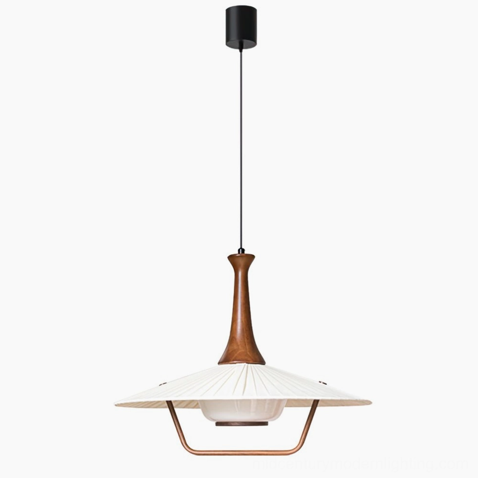 Eikon mid-century pendant lamp walnut color and white finish option, complete product view