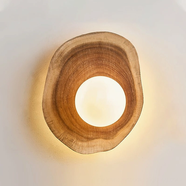 Eivor Model A wooden wall sconce with standard wall switch compatibility in natural walnut finish, front-facing product photography