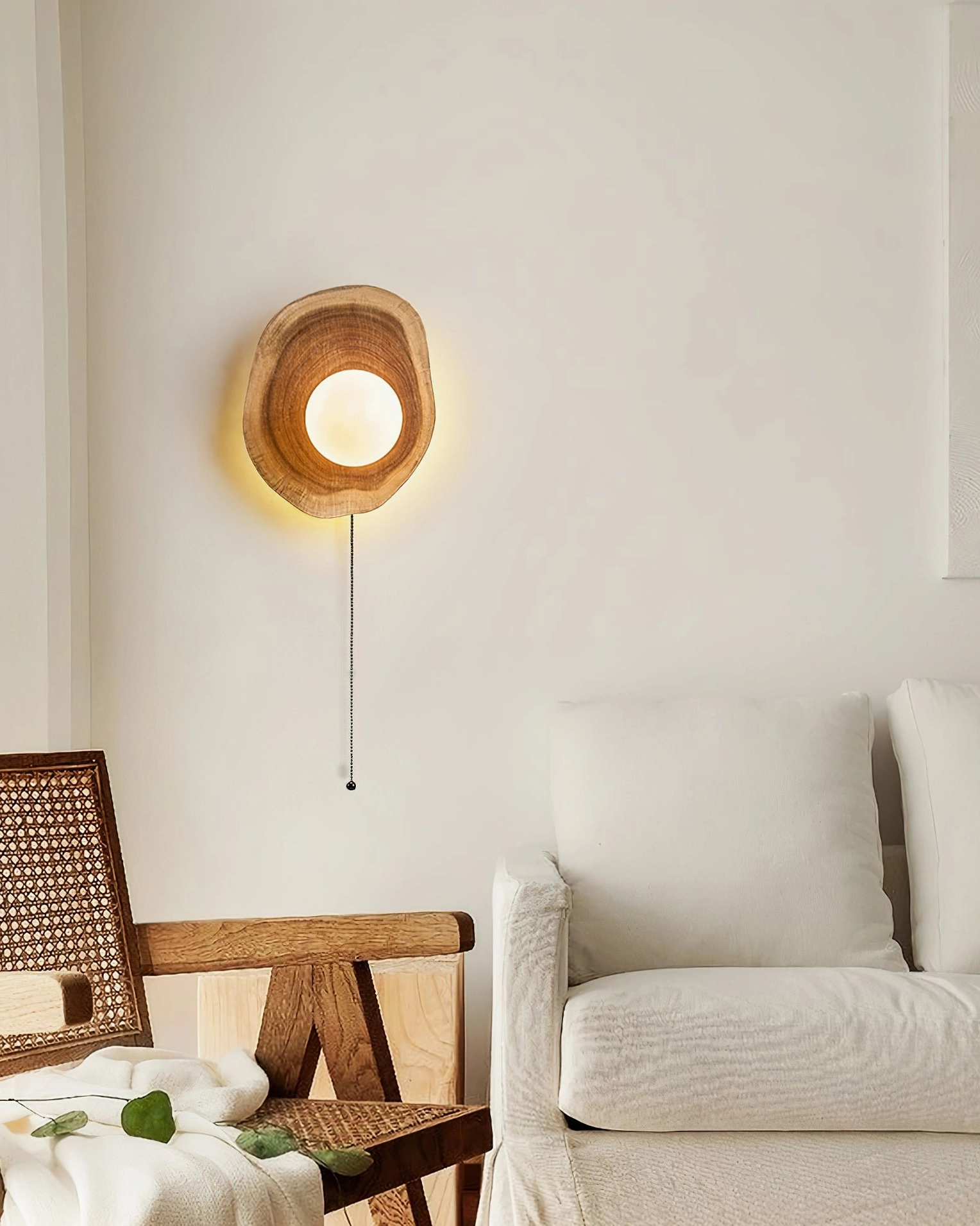Eivor wooden wall sconce product showcase with walnut and white finish options side-by-side, Mid-Century Modern and Scandinavian design influence