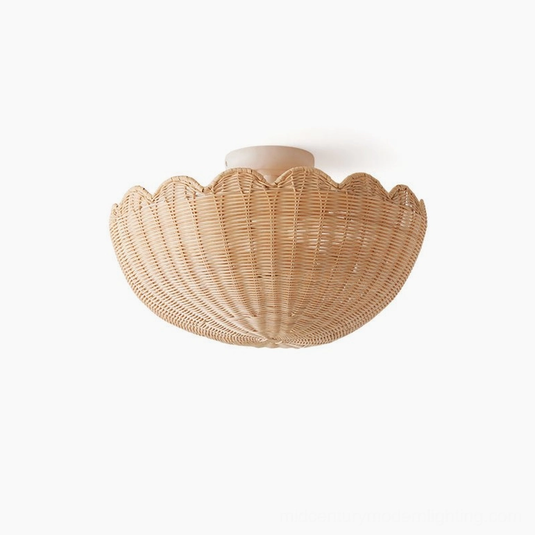 Large-scale handwoven Elior rattan ceiling light showing substantial size and impressive scalloped design with natural material warmth