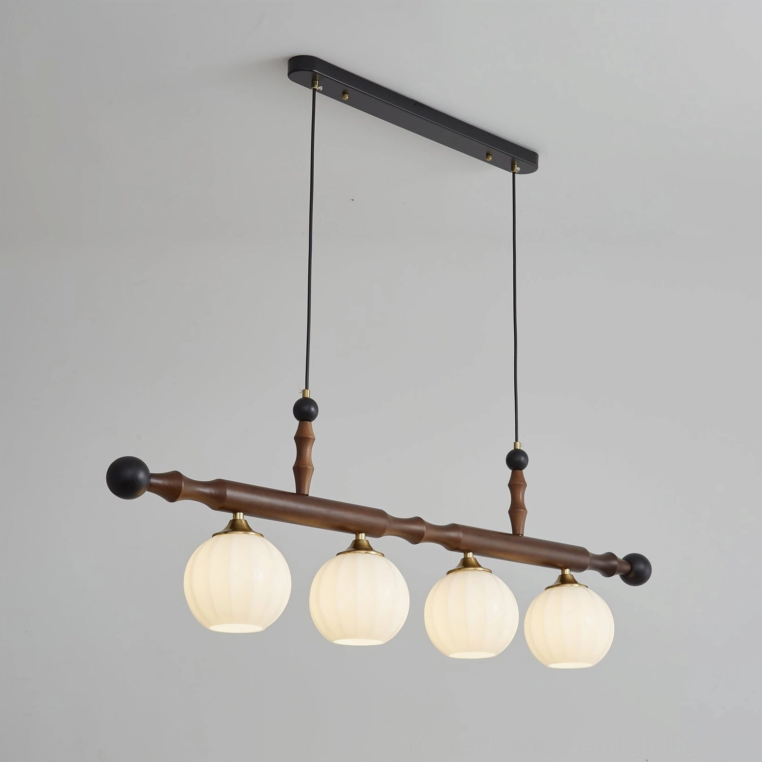 Elisha 4-light pendant chandelier with ribbed frosted glass shades - low angle studio photography