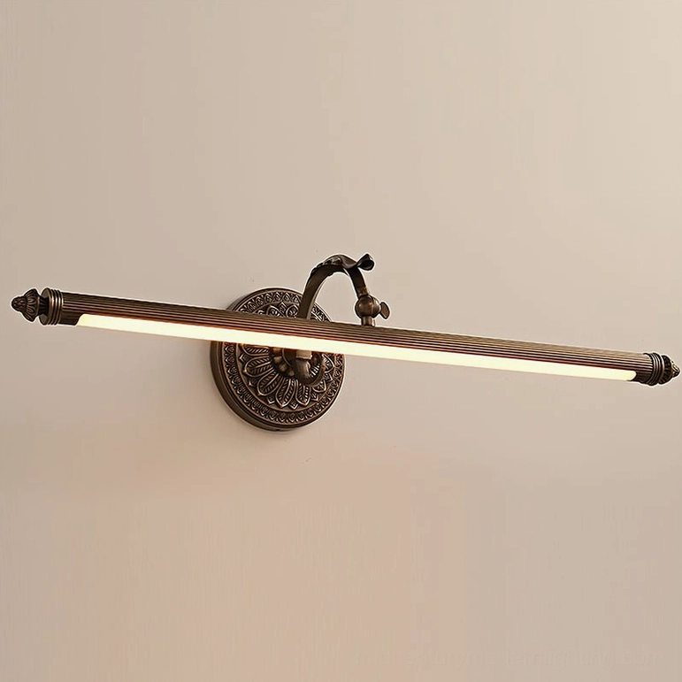 Ellesmere wide brass wall sconce in antique finish, full product view with dimensional proportions