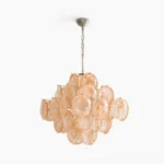 Ellie Yellow Disc Murano Chandelier front studio view showing clustered hand-blown amber glass discs with brushed nickel metal frame