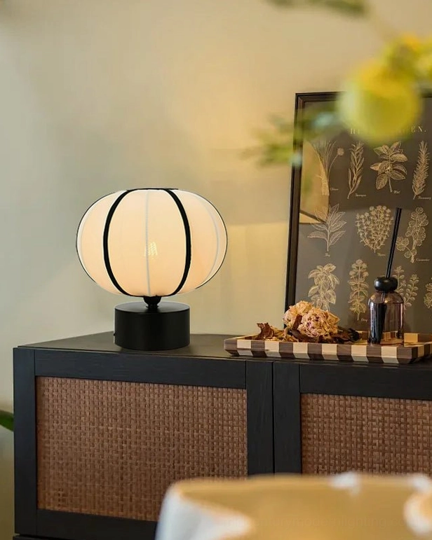 Ellos fabric table lamp beige and black color combination product detail