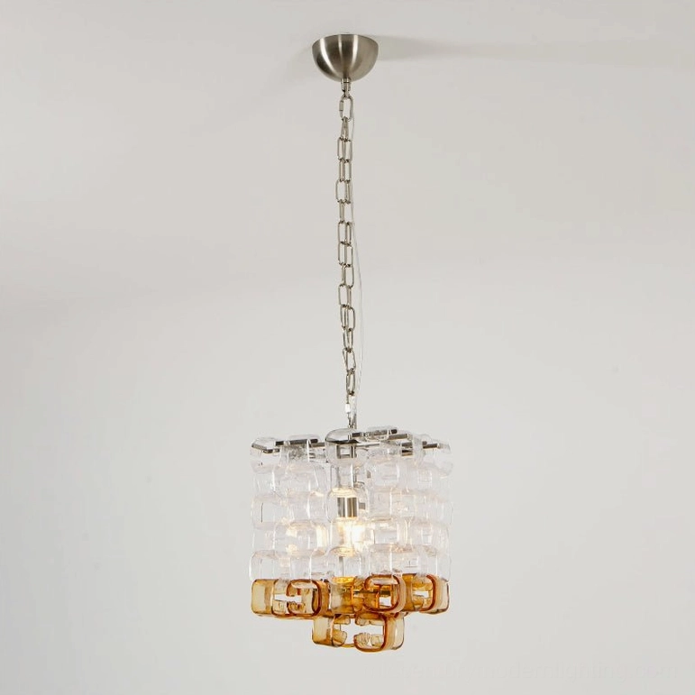 Elodie Murano glass chandelier, clear and amber variant, product detail showing construction quality and glass color combination