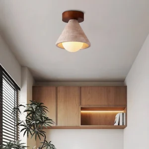 Emmet ceiling light installed in warm nordic minimalist study room above wooden cabinet