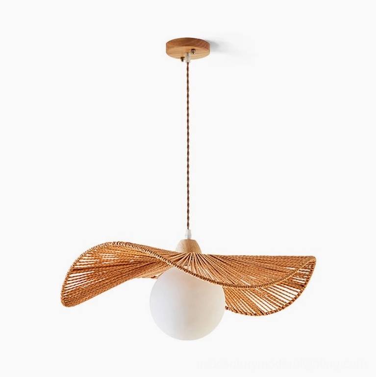 Medium Emmi rope pendant lamp 40cm diameter with natural hemp weave and warm glow for dining areas