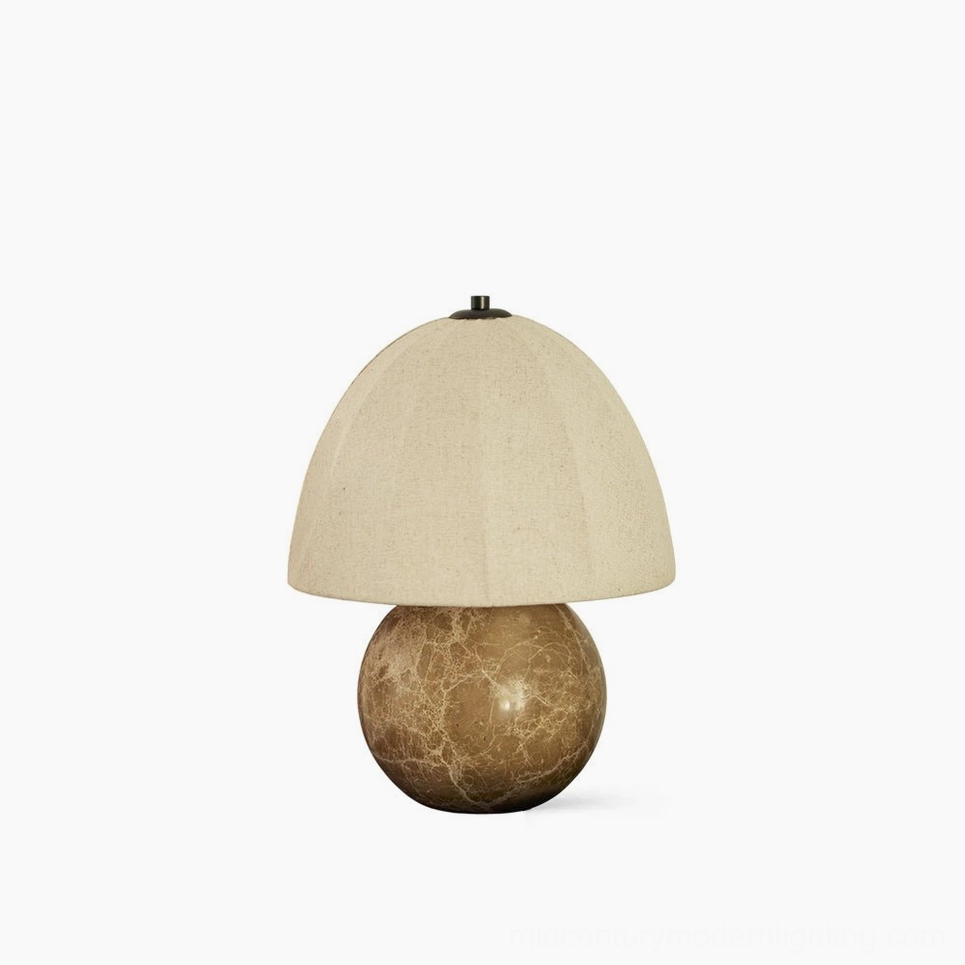 Enora organic modern lighting fixture showcasing authentic marble veining and warm pleated linen shade