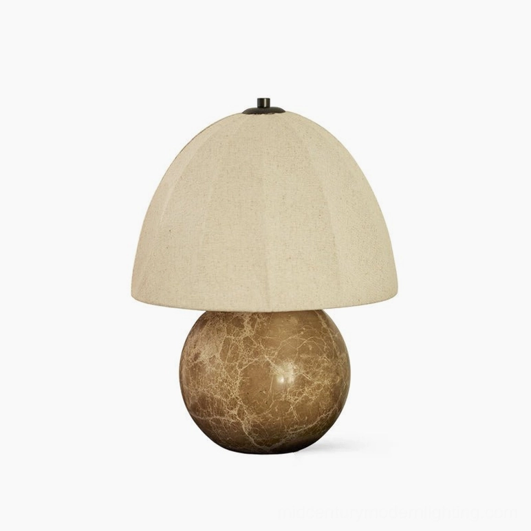 Enora organic modern table lamp with natural stone base, beige and brown finish, multiple plug option variants