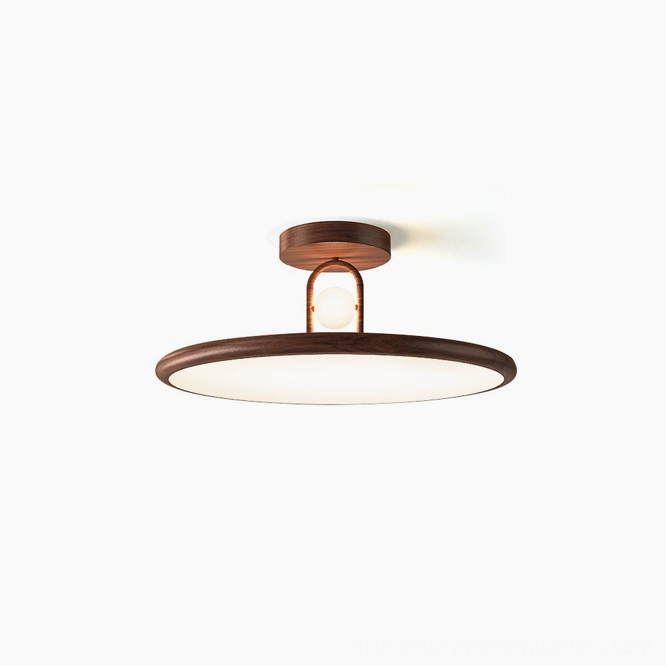 Envostar mid-century modern flush mount ceiling light with walnut finish, featuring frosted acrylic globe diffuser on white background