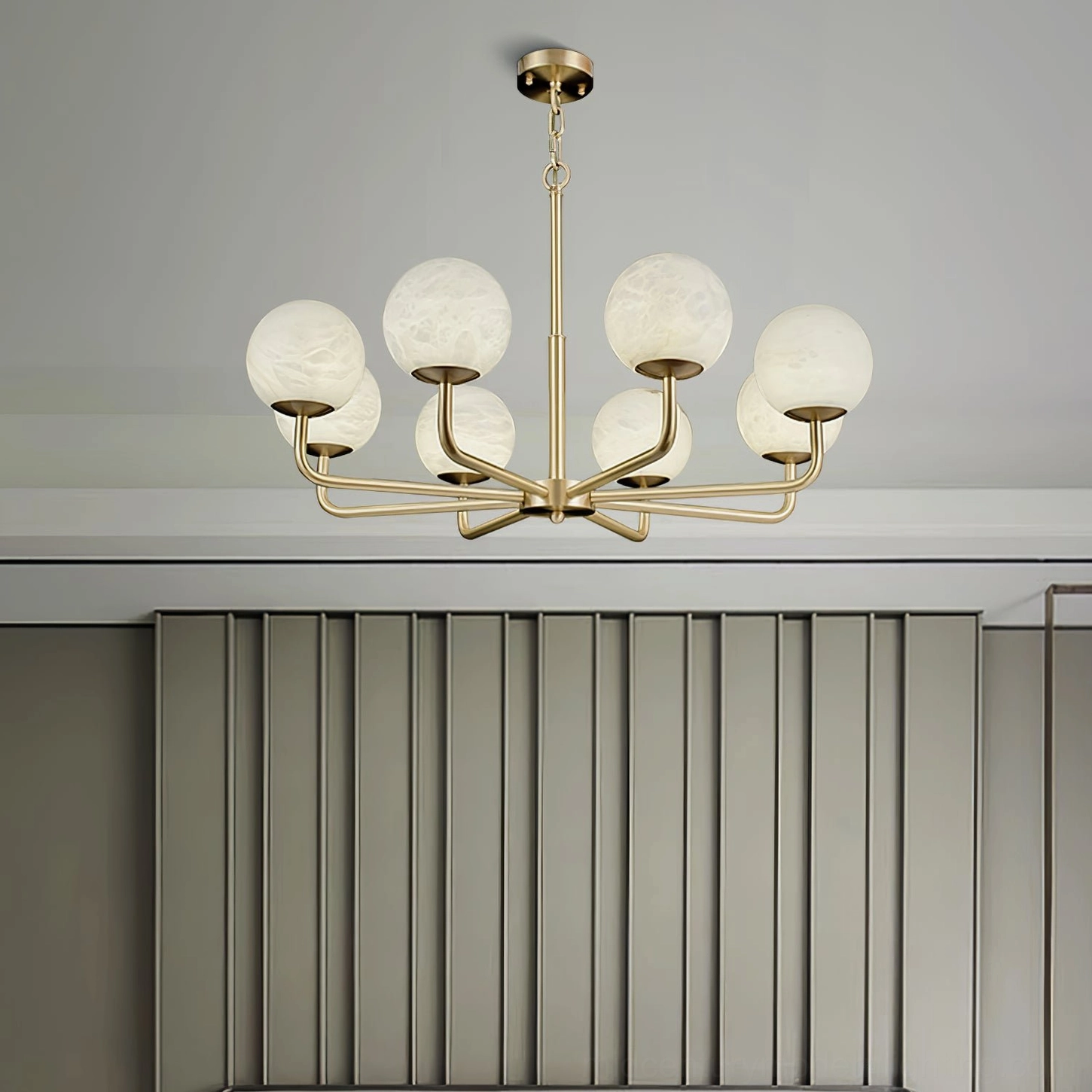 Contemporary interior showcasing Erich chandelier as focal point above elegant dining or living space