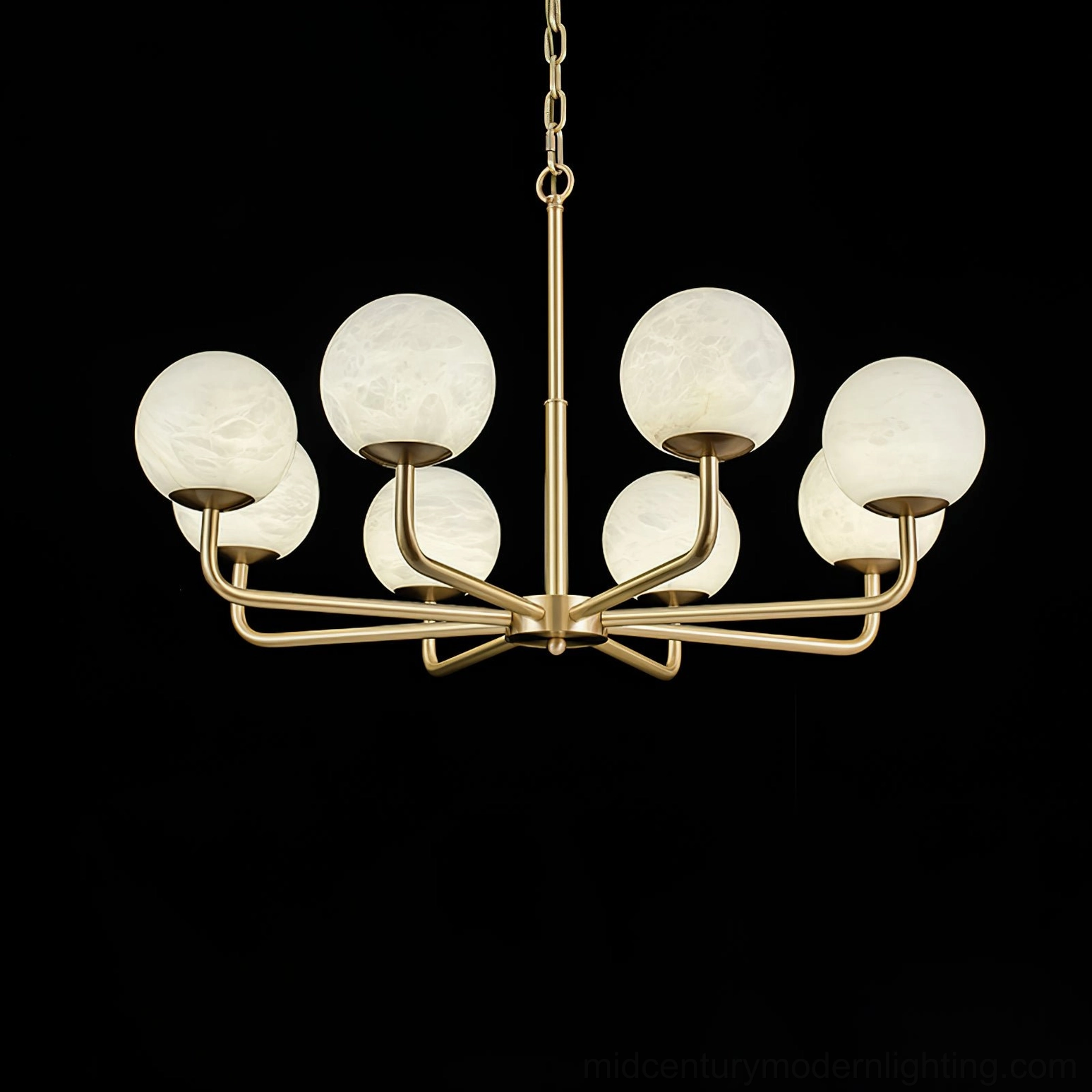 Erich eight head chandelier variant showing expanded configuration for larger dining rooms and formal spaces