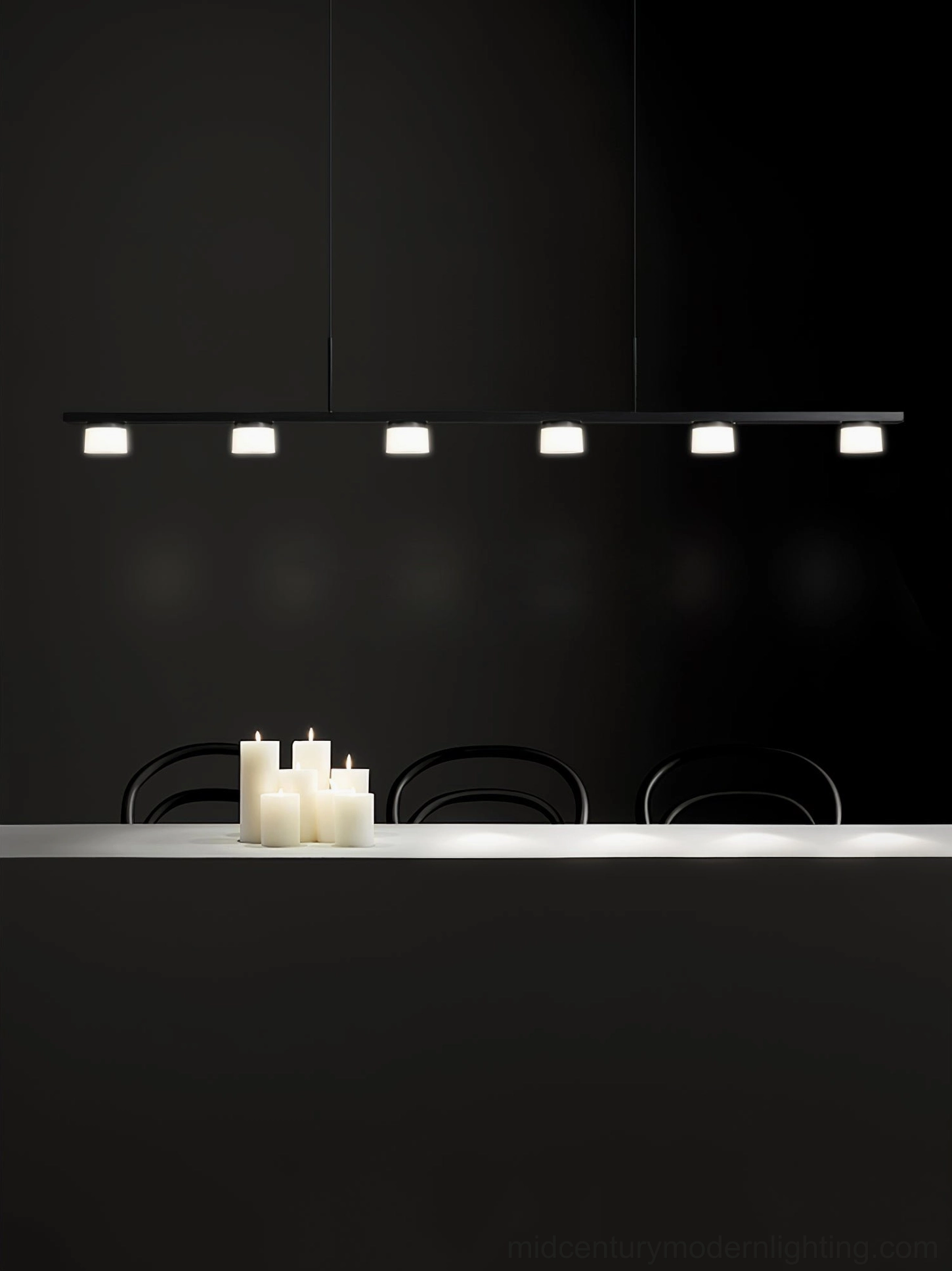 Esfera Linear modern pendant chandelier black metal frame contemporary ceiling fixture detail view