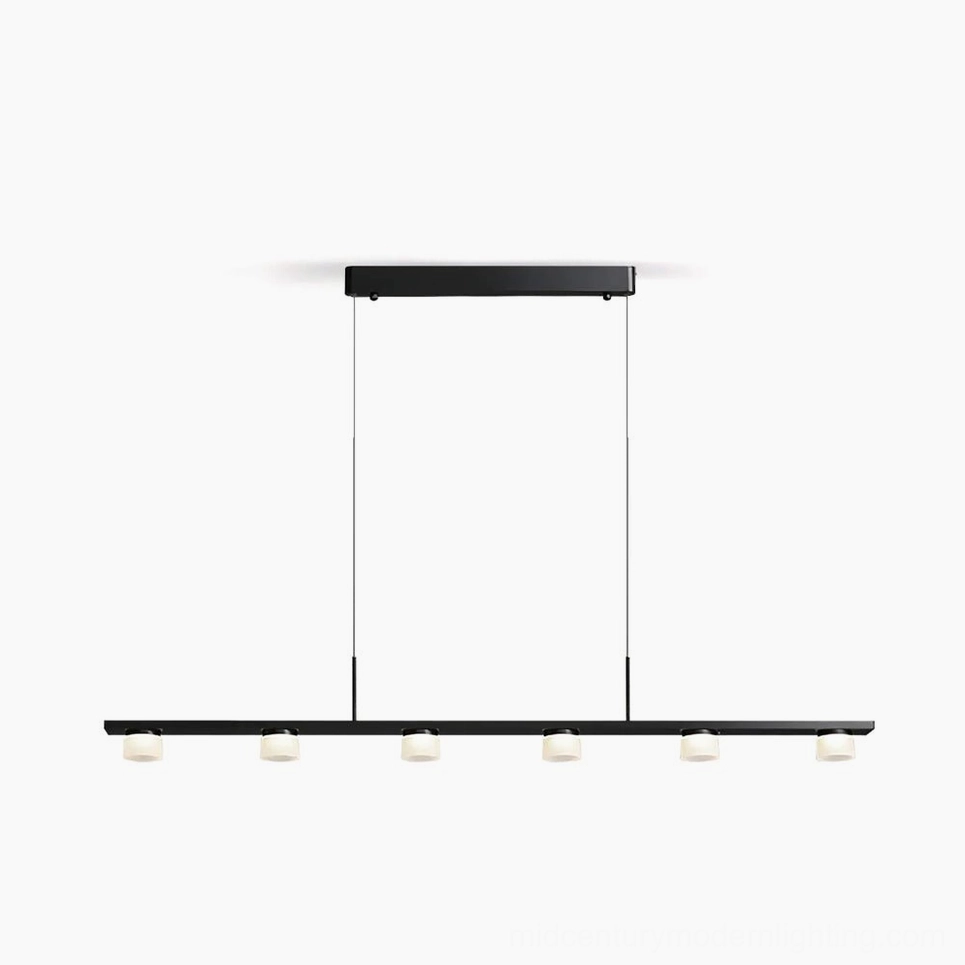 Esfera Linear LED chandelier front studio view black matte metal frame with frosted acrylic shades minimalist geometric design