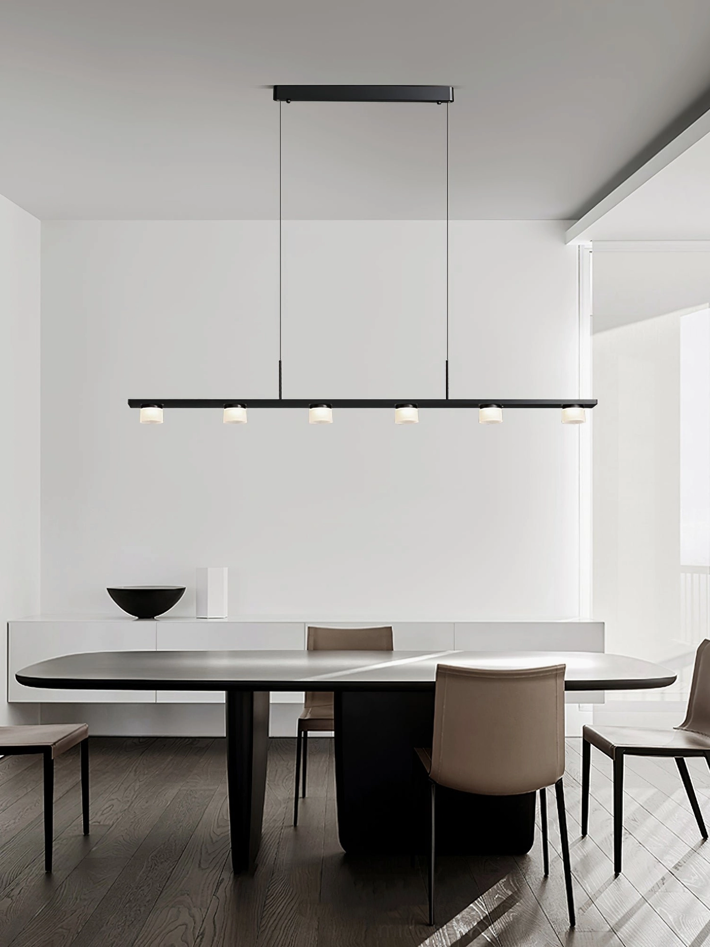 Six head linear pendant light configuration modern dining room minimalist ceiling light
