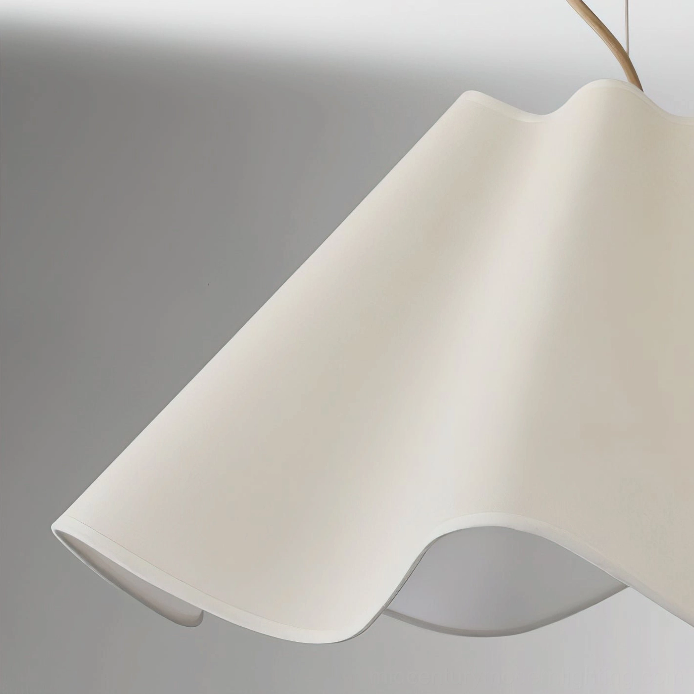 Close-up detail of Ethereal Pendant Light shade edge, showing soft matte fabric texture with delicate wave rim detailing against neutral grey background