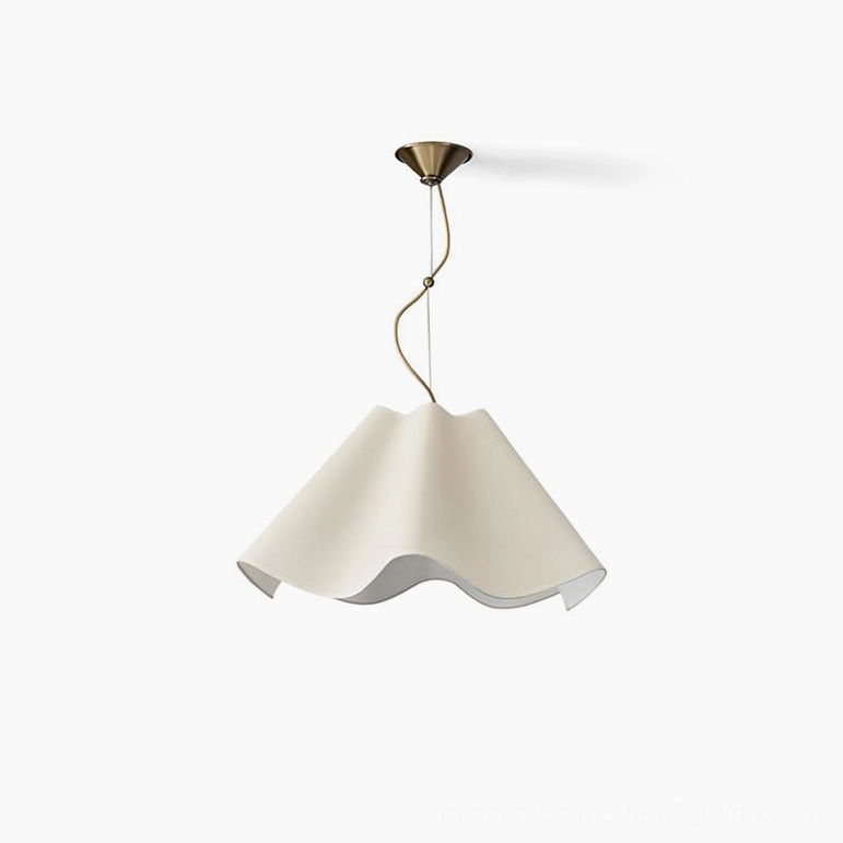 Ethereal Wavy Fabric Pendant Light with organic undulating shade in clean white studio setting, front angle view