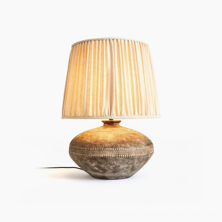 Etta ceramic table lamp complete product view showing proportions, linen fabric shade, and decorative ceramic base