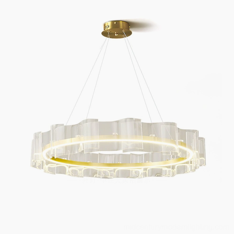 Large 39.4" Statement Evette Wave Acrylic LED Pendant Light in Gold and Clear colors