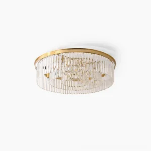 Evina crystal brass ceiling light flush mount modern chandelier front view on white background