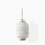 Ezio Tall Mini Pendant Lamp with frosted glass and brass hardware, studio frontal view
